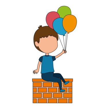 balonlar helyum karakteri ile küçük çocuk