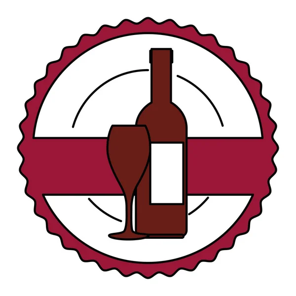 Botella de vino y sello de copa — Vector de stock