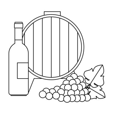 üzüm küme ve şişe ile şarap varil