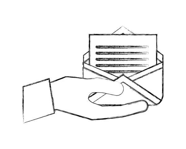 Χέρι κρατώντας φάκελο μήνυμα ηλεκτρονικού ταχυδρομείου επιστολή επικοινωνίας — Διανυσματικό Αρχείο