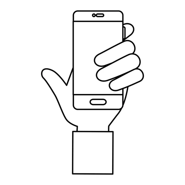Рука людини з пристроєм смартфона ізольована іконка — стоковий вектор