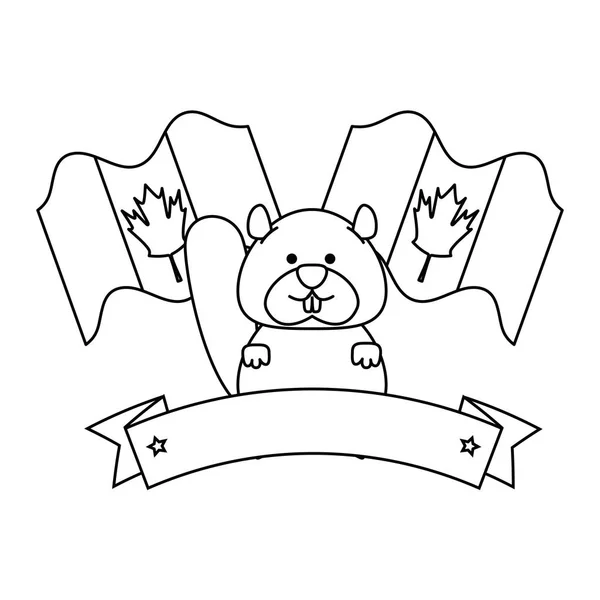 Mignonne marmotte canadienne avec des drapeaux — Image vectorielle