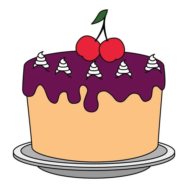 甜和美味的蛋糕与樱桃 — 图库矢量图片