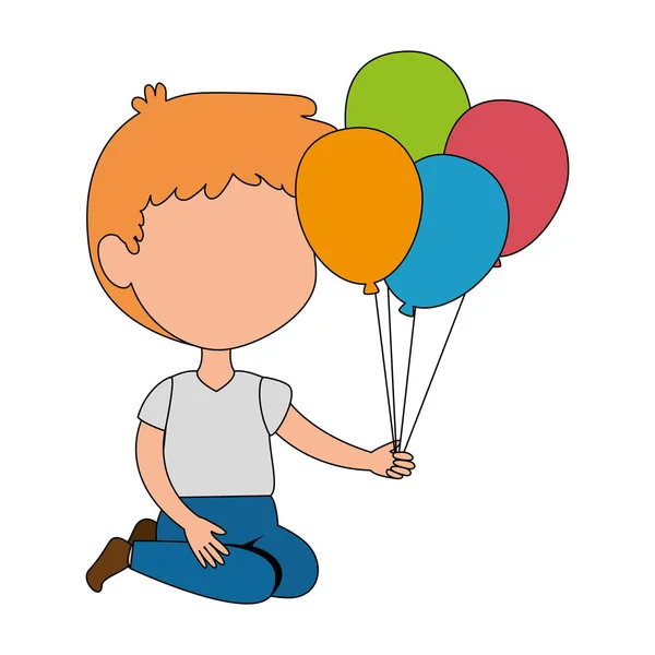 Malý chlapec s balónky v heliovém charakteru — Stockový vektor