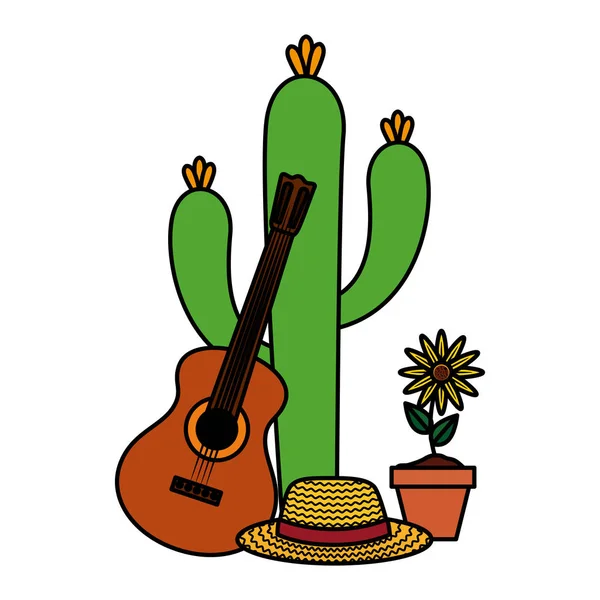 Kaktus mit Strohhut und Gitarre — Stockvektor