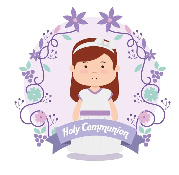 Girl with dress and hairstyle to first communion — Stock Vector