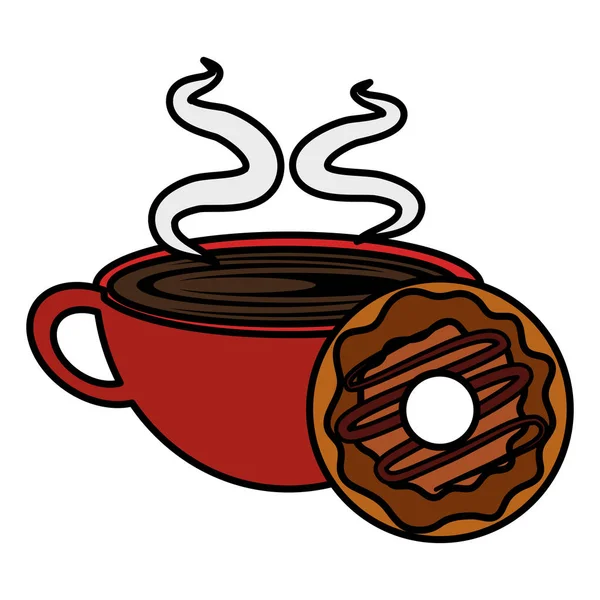 Xícara de café com donuts doces — Vetor de Stock
