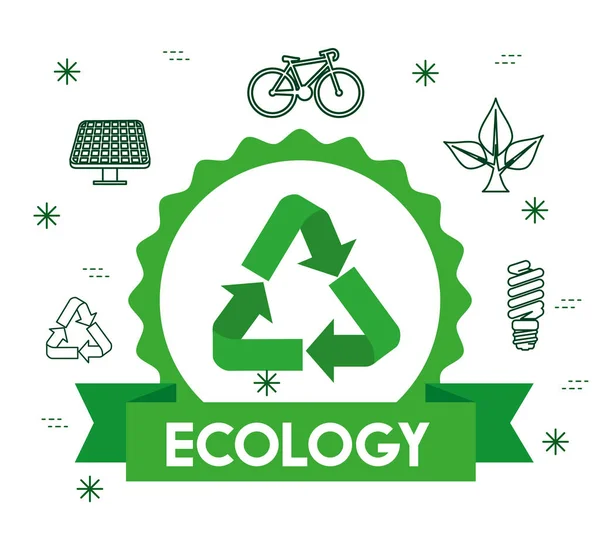 Ecology label with recycle sign and ribbon — Stock Vector