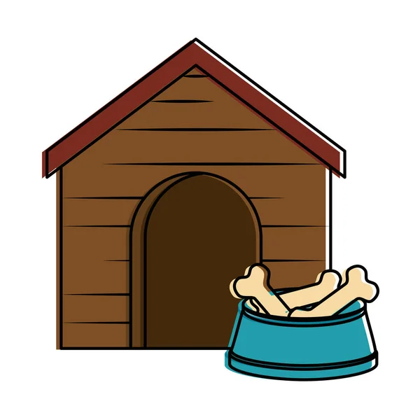 Casa de madeira animal de estimação com ossos prato — Vetor de Stock