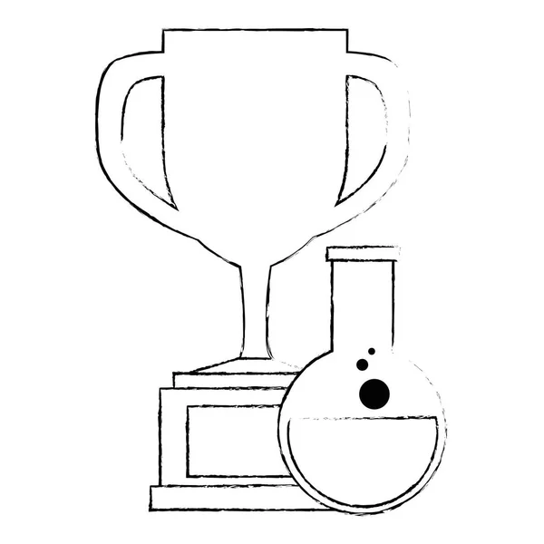 Frasco de ensayo de tubo de laboratorio con copa de trofeo — Vector de stock