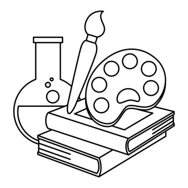 ders kitapları boya pallette ve tüp testi ile