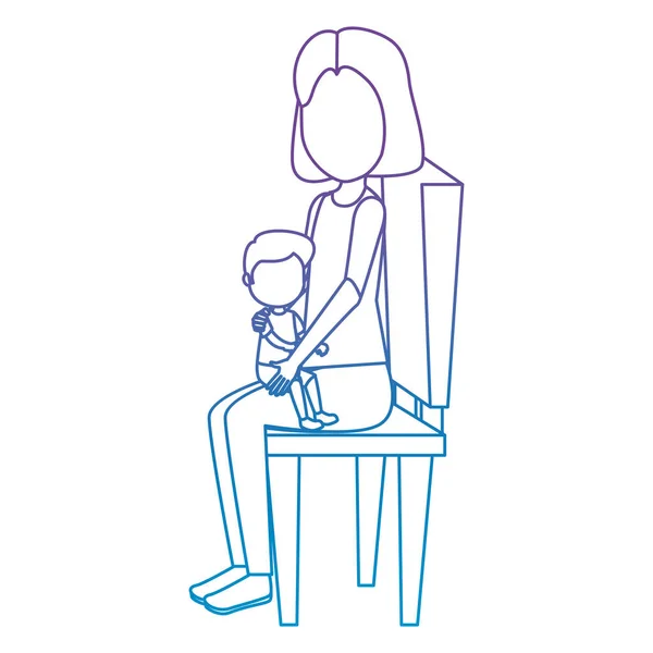 Μητέρα με μικρό αγόρι σε χαρακτήρες καρέκλας — Διανυσματικό Αρχείο