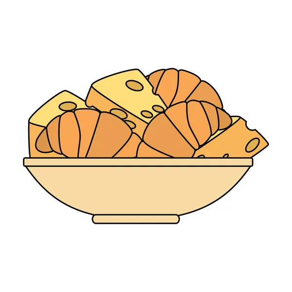 Schotel met kaas stuk en brood — Stockvector