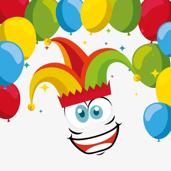 Lustiges Gesicht mit Spaßhut und Luftballons — Stockvektor