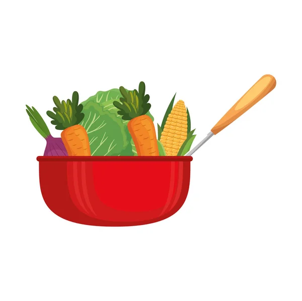 Verduras en tazón de cocina con cucharón — Archivo Imágenes Vectoriales