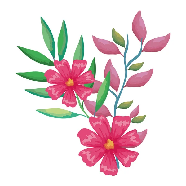 Flower and leafs decorative icon — Stock Vector
