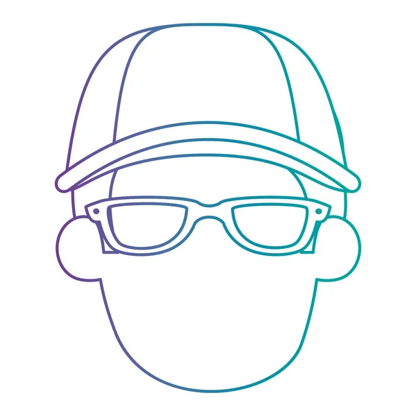 Joven con gorra y cabeza de gafas — Vector de stock