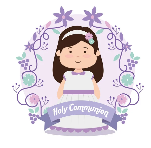 Fille avec robe et ruban à la première communion — Image vectorielle