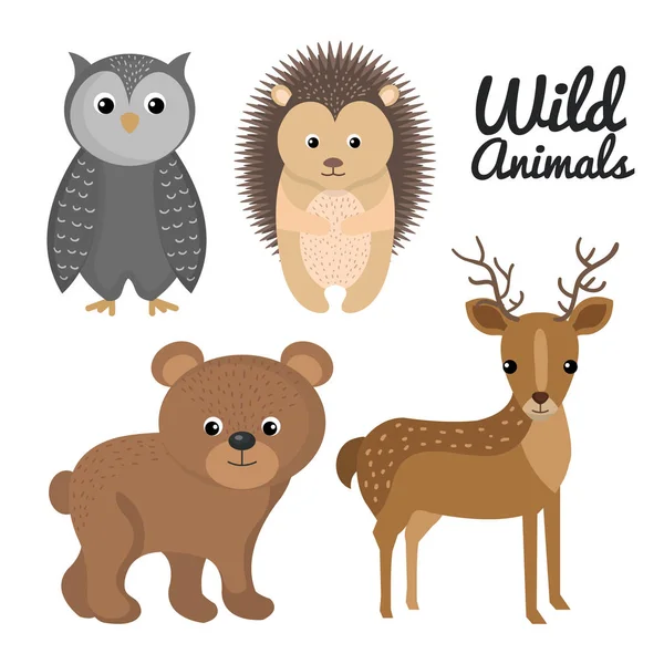 Animal selvagem bonito natureza fauna set imagem — Vetor de Stock