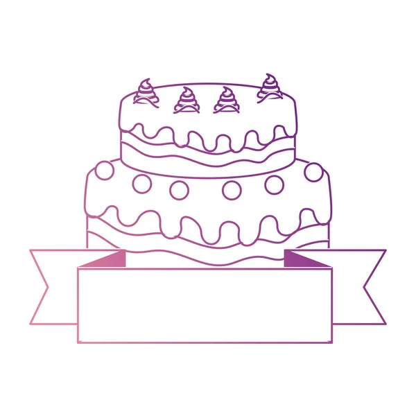 Pastel dulce y delicioso con cinta — Vector de stock