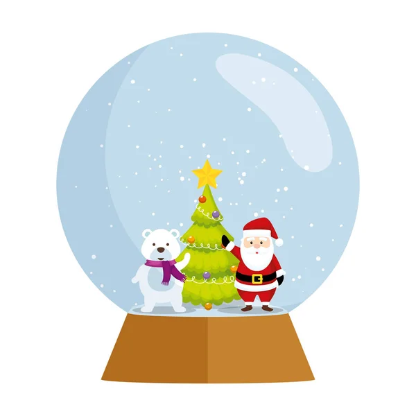 Noël santa claus avec arbre dans la neige sphère — Image vectorielle
