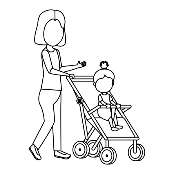 Мать с маленькой девочкой ребенка в тележке — стоковый вектор