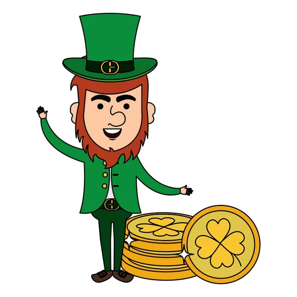 Irish elf with pile coins — Stock Vector