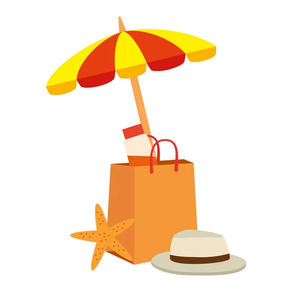 Sac à provisions avec plage parasol et étoile de mer — Image vectorielle