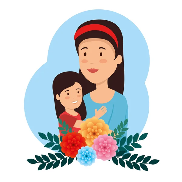 Schoonheid vrouw met haar dochter en bloem tot Moederdag — Stockvector
