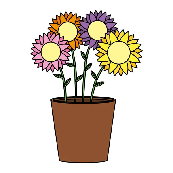 Schattige zonnebloemen in pot — Stockvector