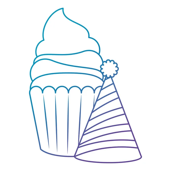 甜杯蛋糕糕点与党帽 — 图库矢量图片