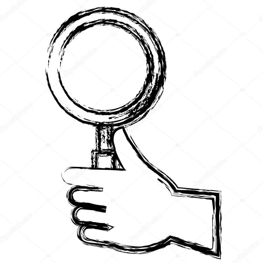 hand human with magnifying glass isolated icon