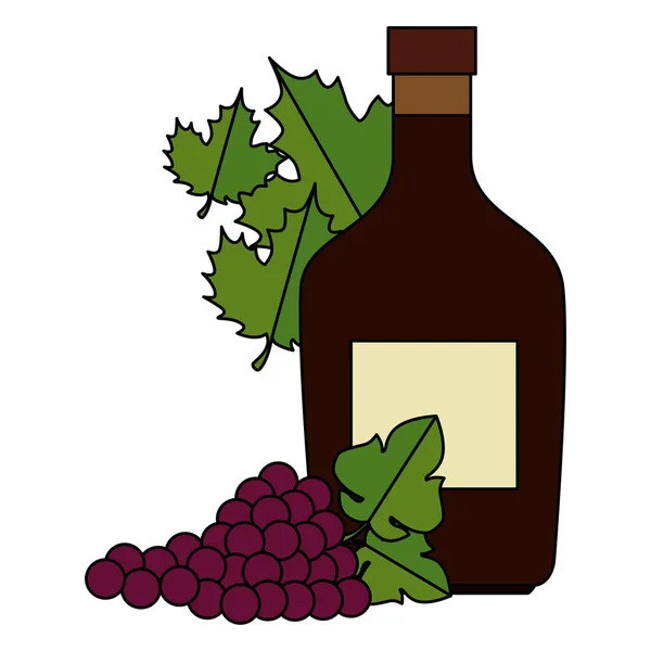 Weinflasche und Trauben Cluster und Blätter — Stockvektor