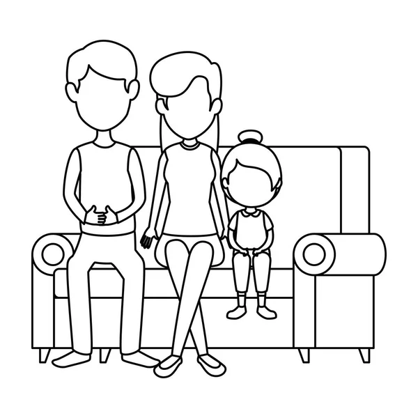 Parents couple with daughter in the sofa — Stock Vector