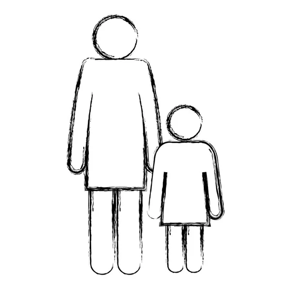 Figura madre con hija silueta avatares — Vector de stock