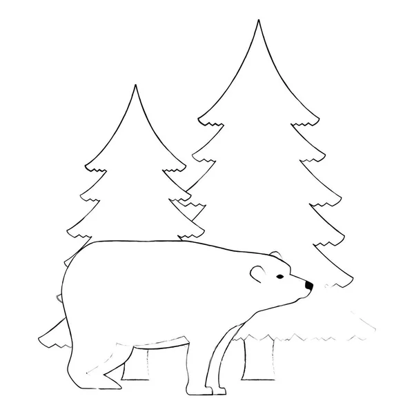 Oso grizzly con bosque de pinos — Vector de stock