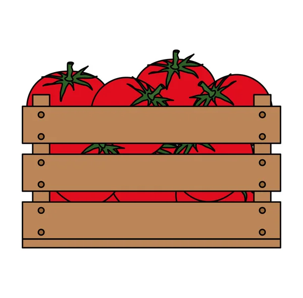 Tomates fraîches dans une boîte en bois nourriture végétarienne — Image vectorielle