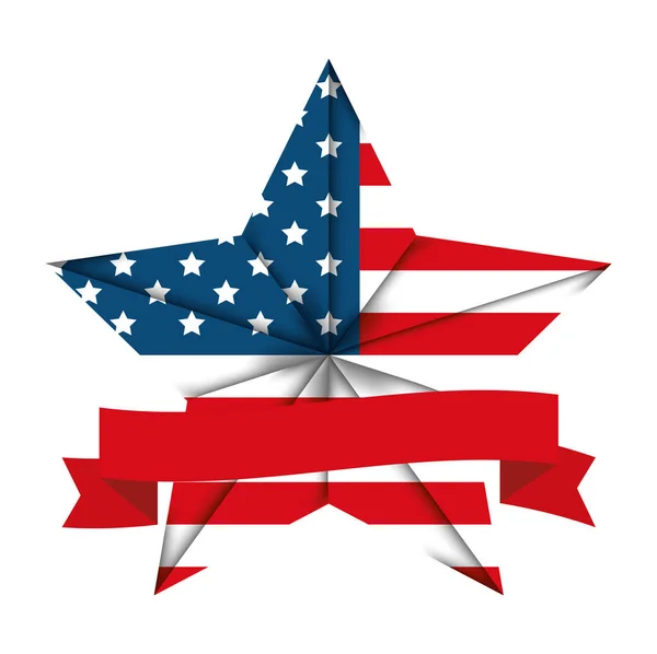 Stati Uniti d'America emblema con forma a stella e nastro — Vettoriale Stock