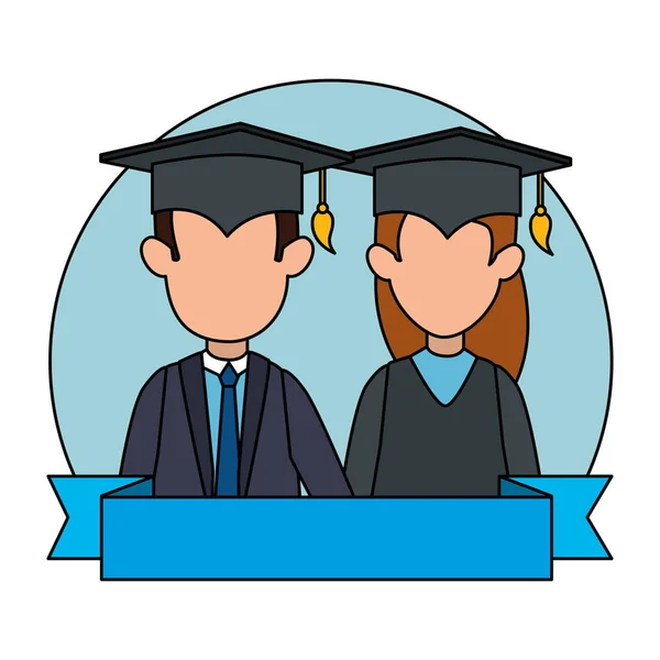 Couple students graduated characters — Stock Vector