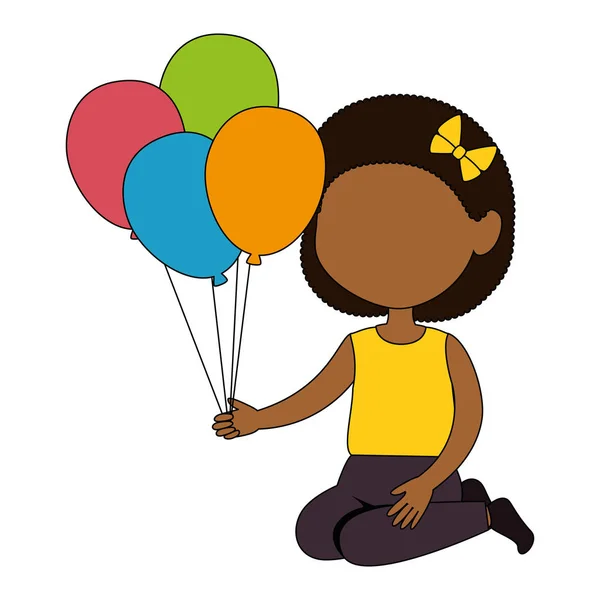 Liten flicka svart med ballonger helium karaktär — Stock vektor