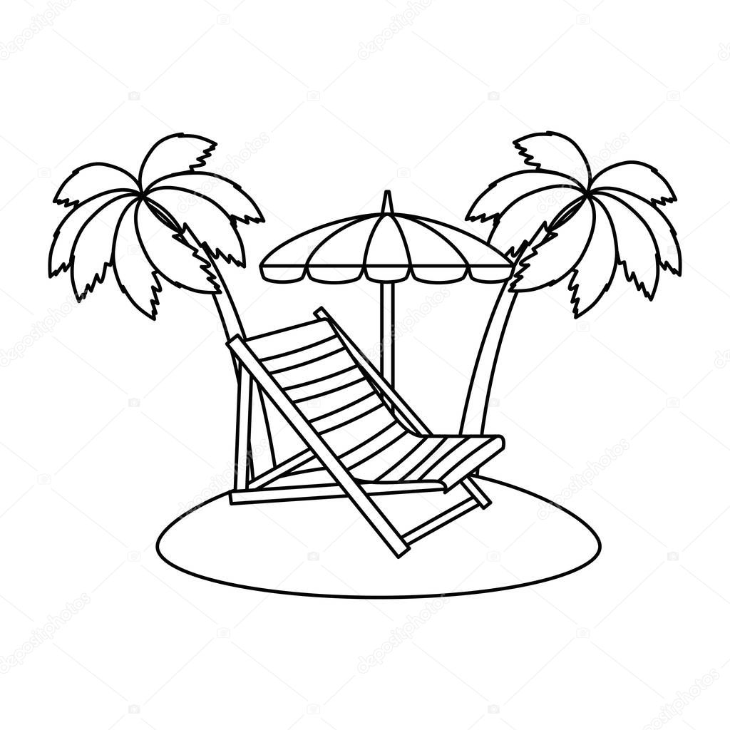 beach chair with umbrella and palms