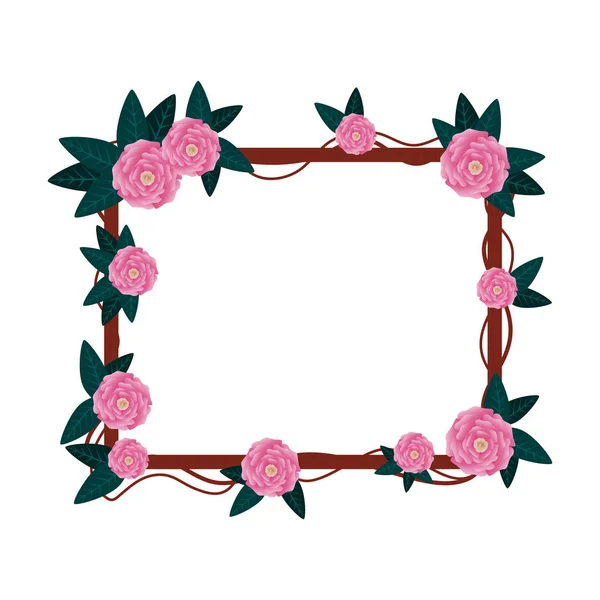 Belles roses et feuilles cadre carré — Image vectorielle