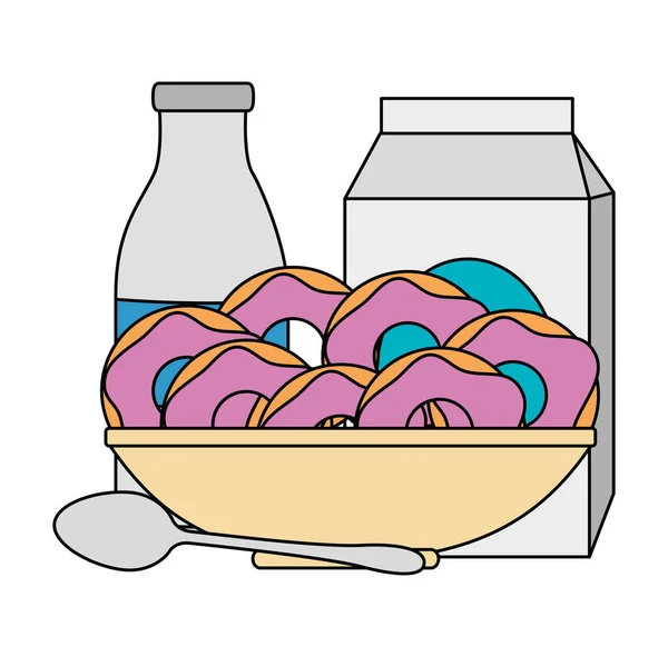 Zoete donuts in gerecht met melk — Stockvector