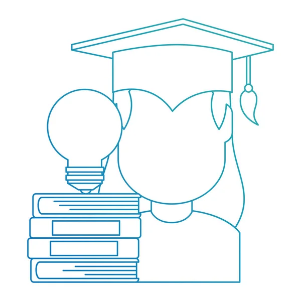 Nő hallgató diplomát könyvek és hagyma — Stock Vector