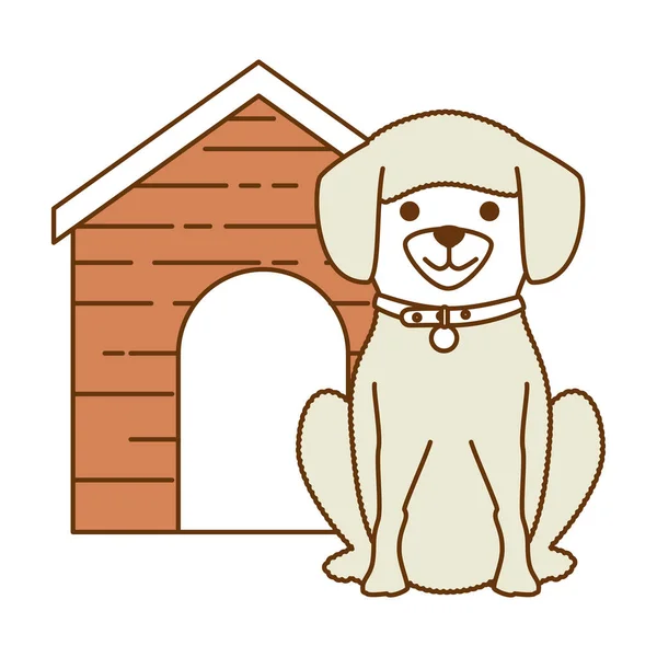 Raça cão bonito com caráter de casa de madeira — Vetor de Stock