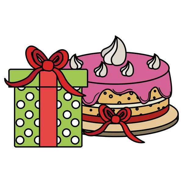 Giftbox with sweet cake birthday celebration — Stock Vector