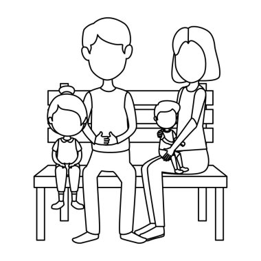 Park koltuğu karakterleri çocuklar ile ebeveynler çift