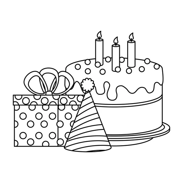 プレゼントや帽子とおいしいケーキ — ストックベクタ