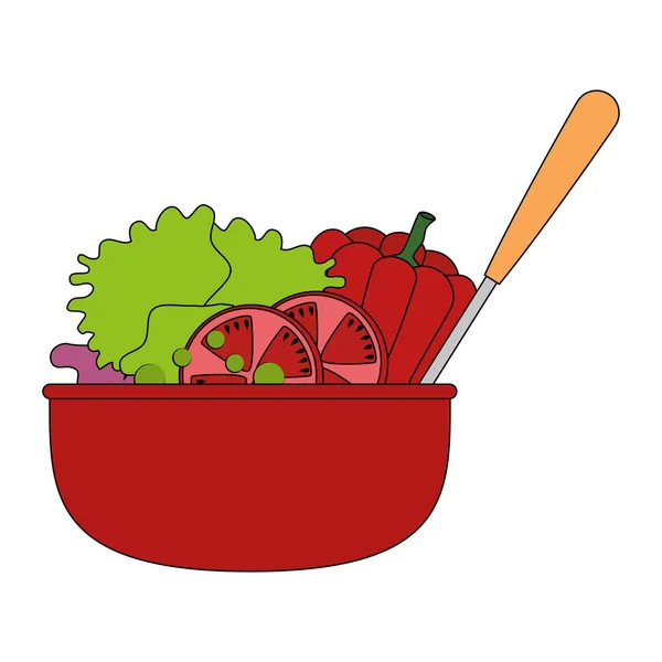 Vegetables in kitchen bowl with ladle — Stock Vector