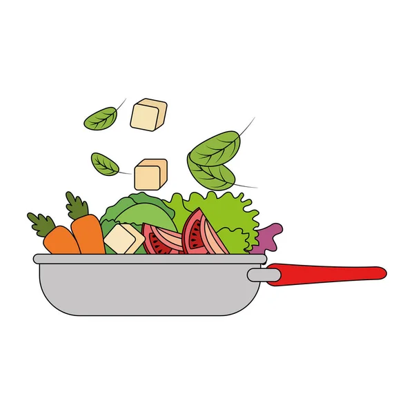Verduras cocinar en sartén de cocina — Vector de stock